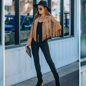 Vici Walford Cropped Fringe Faux Suede Jacket